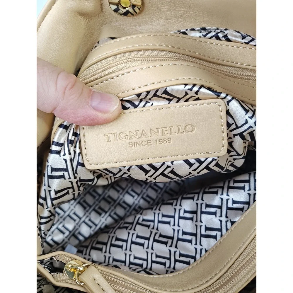 Tignanello Pretty Pockets Shopper Womens Luxury Leather Purse Tote Bag Dune NWT